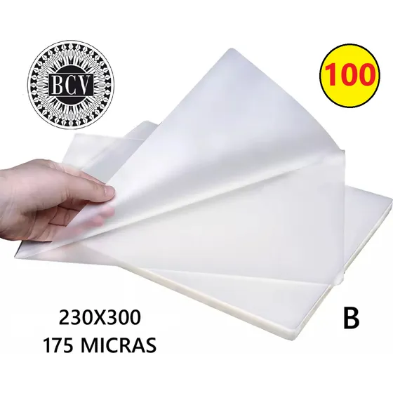 100 Láminas Plastificar 175 Micras Tamaño Carta 230x300