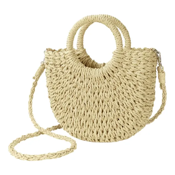 Bolsa Praia Palha Feminina Meia Lua - Frete Grátis
