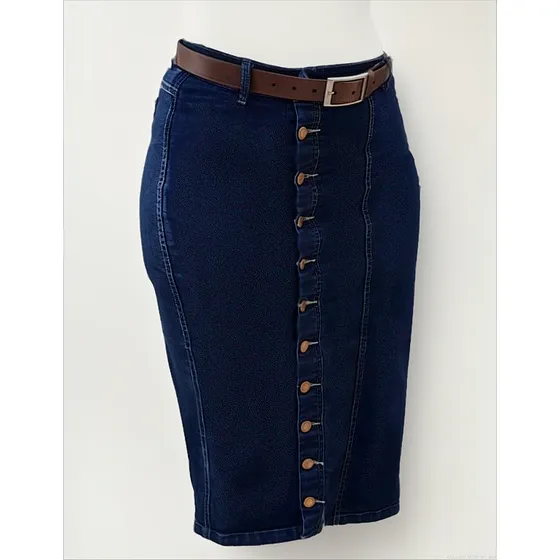 Falda De Jean Para Mujer Larga Con Botones Azul Oscuro