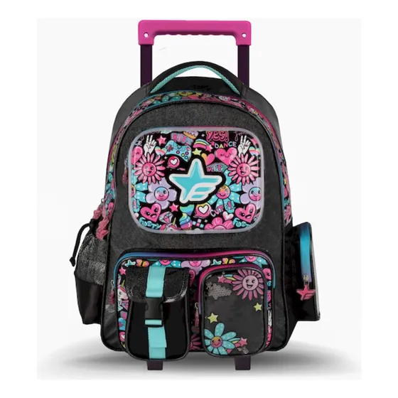 Mochila Footy Carro Escolar Flowers Flores 45 Cm Color Negro