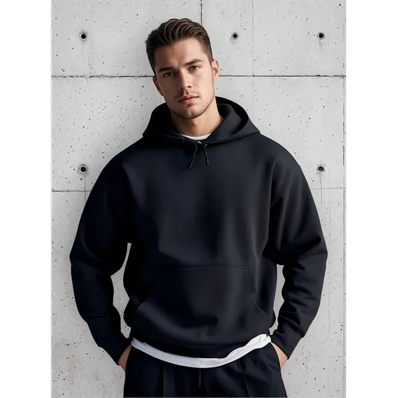 Sudadera Para Relajado Pure Color Pop Hombre  Larga Oversize