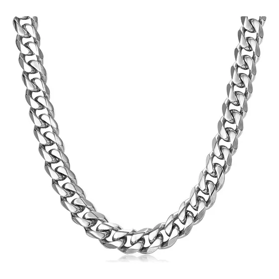 Collar Cubano Cadena De Acero Inoxidable Plateado 11mm