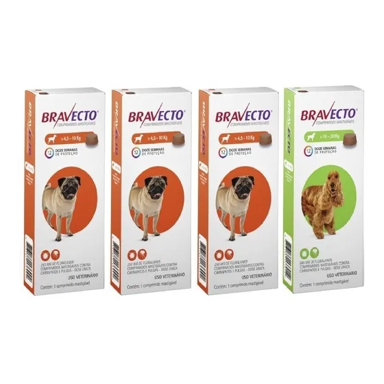 Bravecto Combo ( 3 ) 4,5 A 10 Kg ( 1 ) 10 A 20 Kg