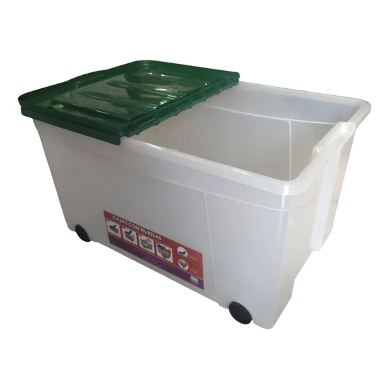 Caja Con Ruedas 58 Litros Apilable Tapa Plegable Alfahogar