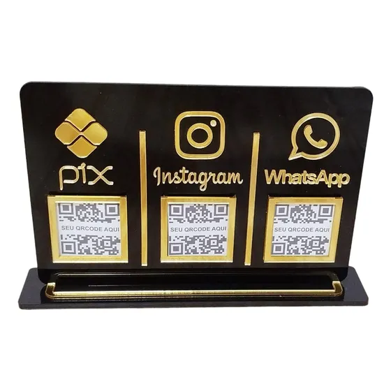 Placa 3 Qrcode Pix, Instagram Whatsapp  Balcão 