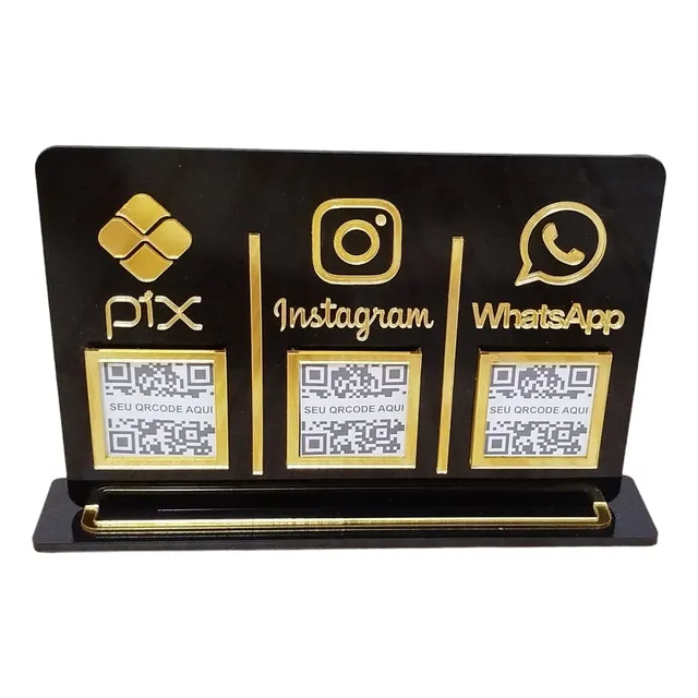 Placa 3 Qrcode Pix, Instagram Whatsapp  Balcão 
