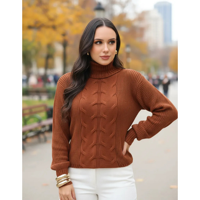 Sueter Gola Alta Pullover Feminino Blusa Tricot Lã Elegante