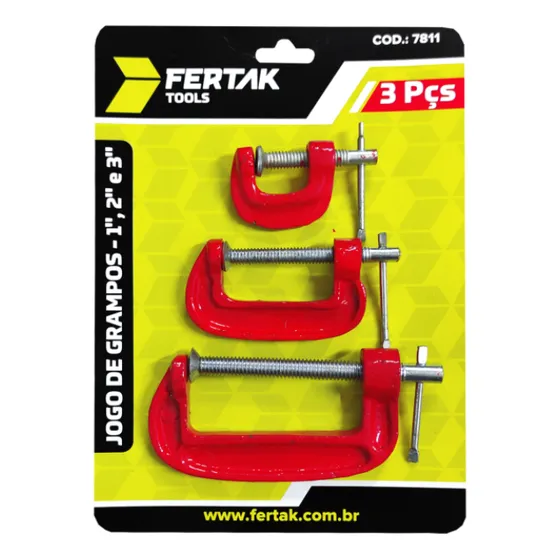 Jogo 3pcs Grampo Aperto Sargento Tipo C 1 2 3 Polegadas Fertak