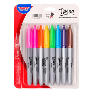 8 Marcadores Permanente Tatoo Baco Punta Fina Color Surtidos 8 Marcadores Permanente Tatoo Baco Punta Fina Color Surtidos