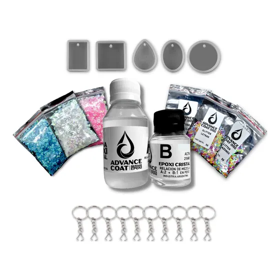 Advance Coat Pack Moldes Silicona Con Kit Resina Epoxica Cristal Llaveros