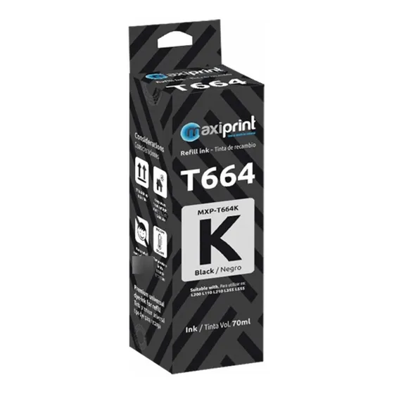Botella De Tinta Maxiprint Compatible Epson T664 Negro