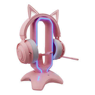 Soporte Para Auriculares Rosa Con Rgb Y Hub Usb Cargador Soporte Para Auriculares Rosa Con Rgb Y Hub Usb Cargador