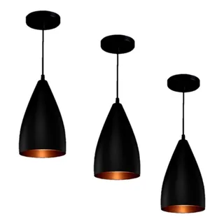 Pendente Kit C/3 Vegas Preto C/cobre LuminĂĄria Teto Sala Pendente Kit C/3 Vegas Preto C/cobre LuminĂĄria Teto Sala