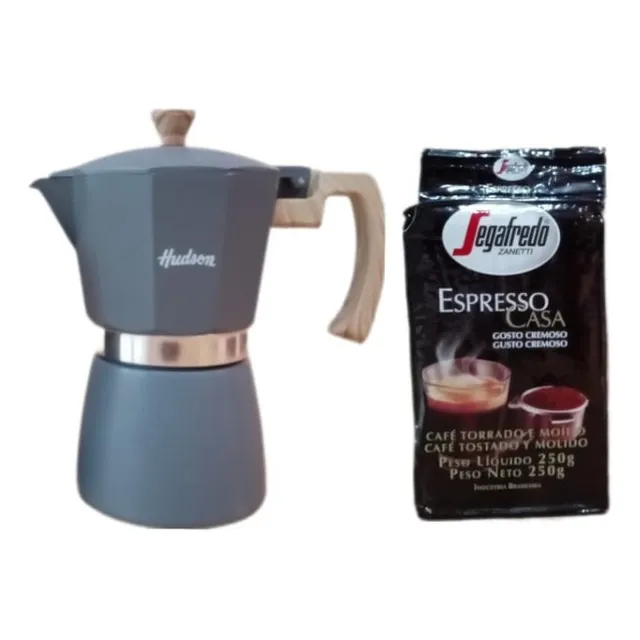 Cafetera Hudson Gris Italiana 6 Tazas + Cafe Segafredo