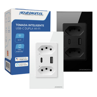 Tomada Inteligente Dupla Wi-fi + Usb C Google Alexa Siri Tomada Inteligente Dupla Wi-fi + Usb C Google Alexa Siri