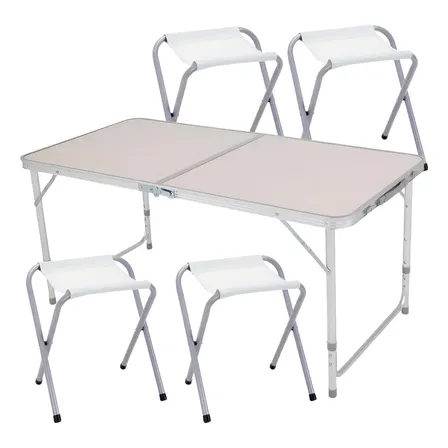 Mesa Dobrável Portátil Alumínio 120x60cm 4 Banquetas Zelt