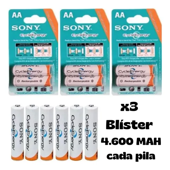 Baterías Recargables Aa Sony 6 Pilas/ 4.600 Mah 1.2 V