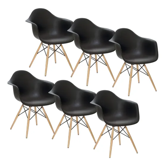 Kit 6 Cadeiras Charles Eames Wood Com Braços Várias Cores
