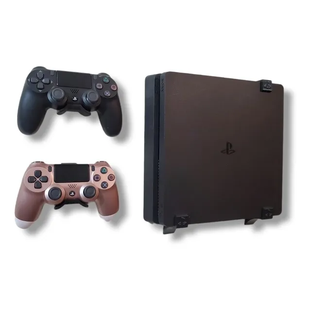 Base Soporte Consola Ps4 Slim De Pared + 2 Bases Control Ps4