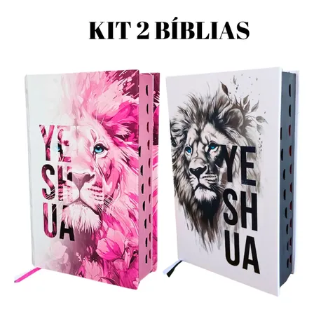 Kit 2 Bíblias Sagrada Feminina Masculina Evangélica Letra Média Harpa Cristã Capa Dura Leão Índice Palavras De Jesus Vermelho Flores Rosa João Ferreira Almeida Revista Corrigida Branca Jovem Promessas
