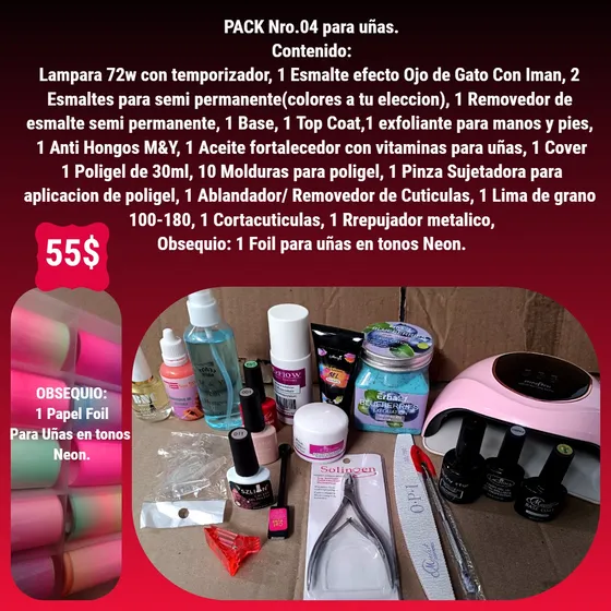 Combo #04 Para Uñas Con Lámpara Led/uv 72w C/temporizador 
