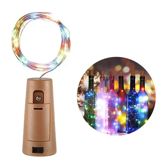 Tapon Multicolor Led Rgb Alambre Para Botella Vino + Pila