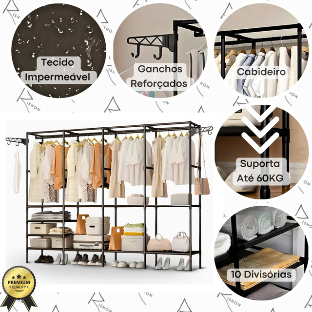 Guarda Roupa Dobravel Closet Aberto Organizador De Roupas Desmontavel E Arara Organizadora... Guarda Roupa Dobravel Closet Aberto Organizador De Roupas Desmontavel E Arara Organizadora...