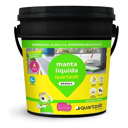 Manta Líquida Para Telhados E Lajes Quartzolit Branco 1 8 Kg Acabamento Fosco Cor Branco / Balde 18kg