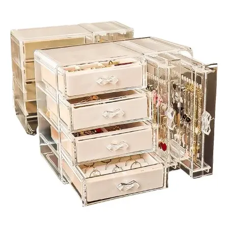 Organizador Bijuteria Jóias Anel Brincos Pulseiras 4 Gavetas Transparente
