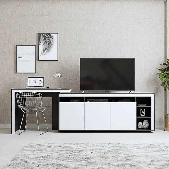 Combo Mueble Modular Rack De Tv Con Escritorio Integrado