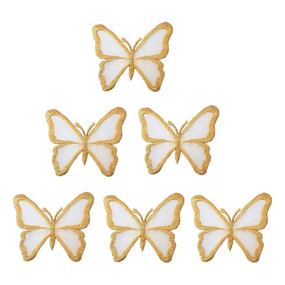 Borboleta Fio Metalizado Patch Aplique Termocolante Kit 6 Pç
