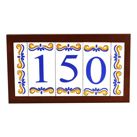 Kit Placa De Madeira Com 3 Números De Cerâmica E Bordas