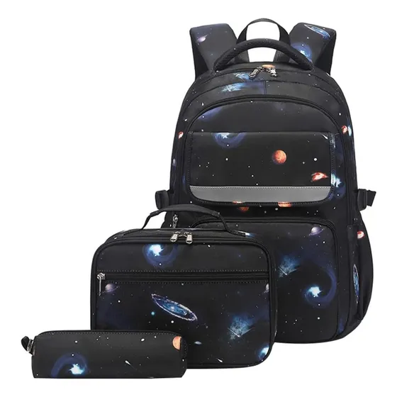Mochila Escolar Para Niños Galaxia Bolso Lonchera Cartuchera