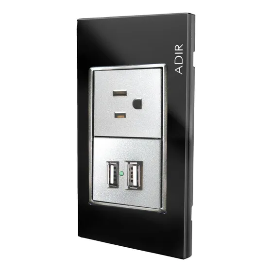 Placa 1 Contacto 2 Modulos Usb Tiffany Negro Adir 4161