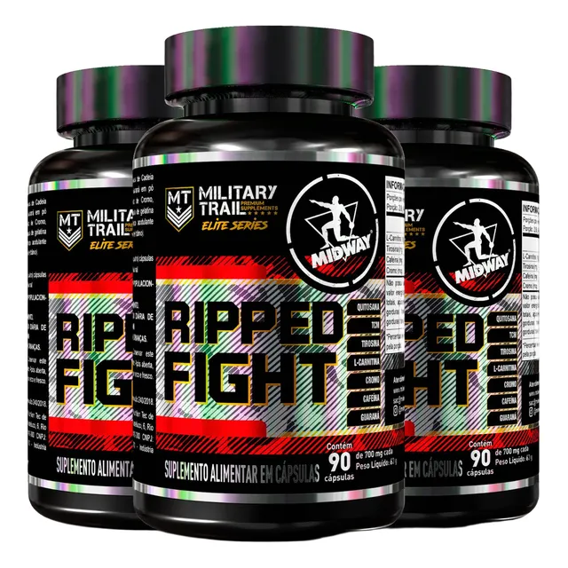 3x Termogênico Ripped Fight 90 Cápsulas Cada Midway Labs