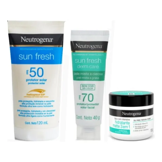 Kit Neutrogena Fps50 120ml + Facial Fps70 + Hidratante Matte