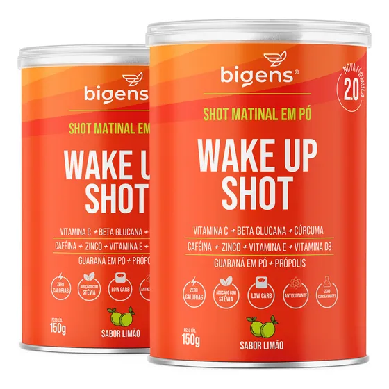 Kit C/ 2x Wake Up Shot - Energia E Imunidade Para Seu Dia - 150g, 60 Porções, Sabor Limão - Bigens