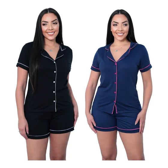 Kit 2 Pijamas Blogueirinha Americano Com Botão, Amamentação
