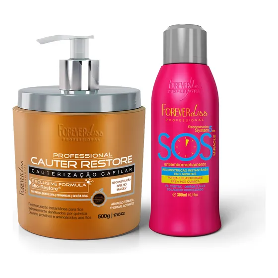 Kit Cauterização Capilar Com Sos Antiemborrachamento 300ml
