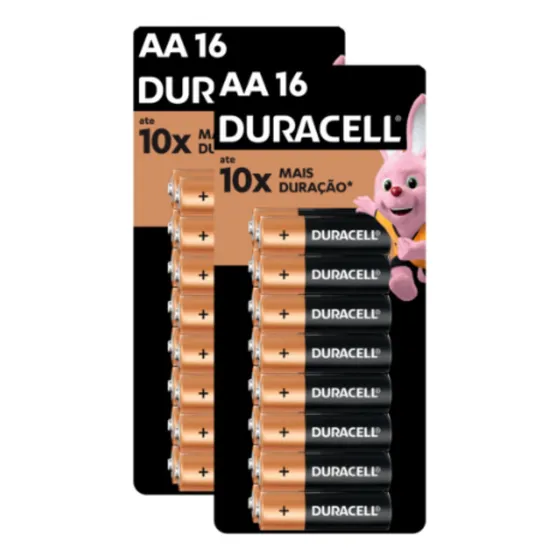 Kit Pilha Alcalina Aa Com 16 Unidades 2 Cartelas - Duracell