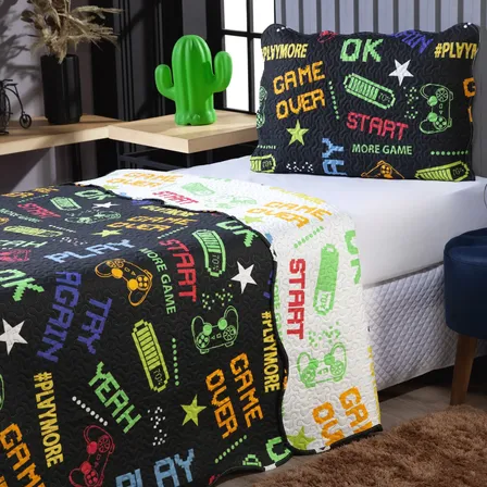 Kit Cobre Leito Solteiro 2 Pçs Dupla Face Estampado 200 Fios