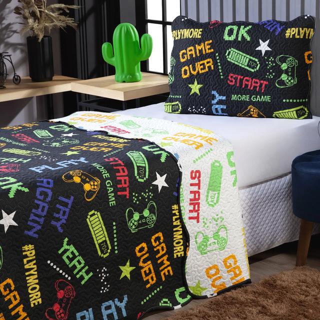 Kit Cobre Leito Solteiro 2 Pçs Dupla Face Estampado 200 Fios