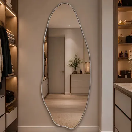 Espelho Orgânico 150x60 Moldura De Alumínio Quarto Closet Prata