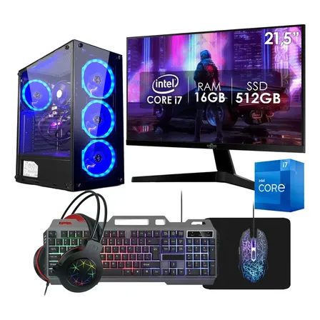 Pc Gamer Completo Intel I7 16gb Ssd 512gb Mon 21 Strong Tech 512 Gb 16 Gb Placa Gráfica Onboard