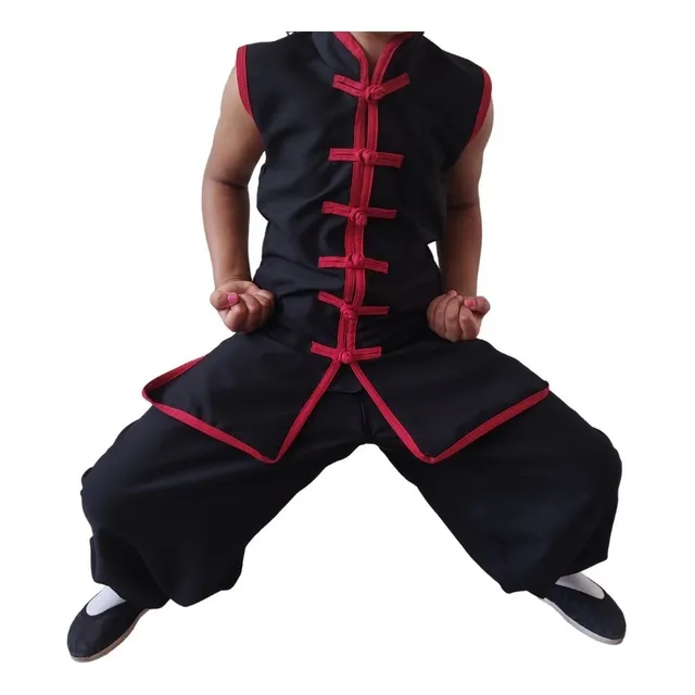Kung Fu: Conjunto Infantil De Colete E Calça Preto/vermelho