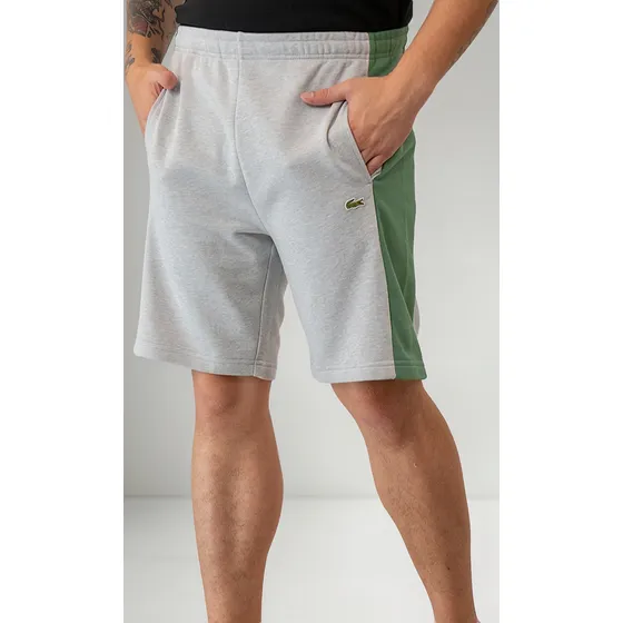 Bermuda Lacoste Moletom Fleece Colourblock Jogger Cinza