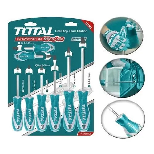 Set, Juego De Destornilladores Total, Imantados, 8 Piezas - Chatos, Phillips - THT250608