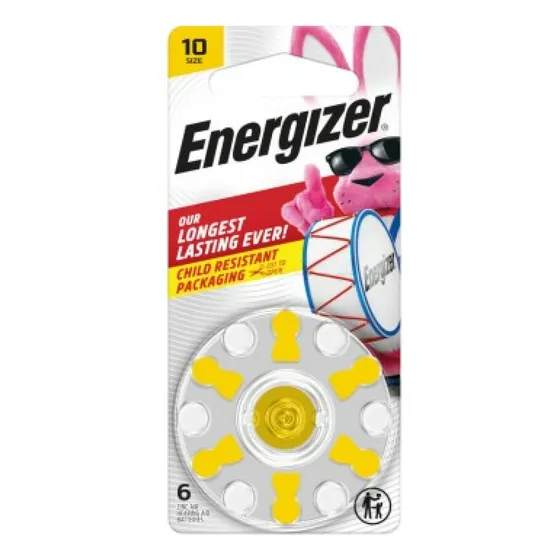 Bateria Para Equipos Auditivos, Tamaño 10, Energizer 6 Pack