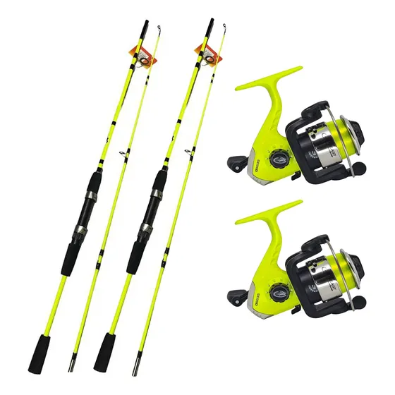 Combo 2 Cañas Pesca Rio + 2 Reel Frontal 3 Rulemanes Variada