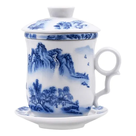 Taza De Té De Porcelana Azul Y Blanca